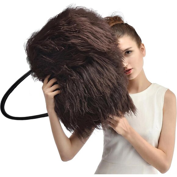 Luxury Mongolian Lamb Fur Handbag with Leather Handles – Chocolate Elegance - Picture 2 of 9